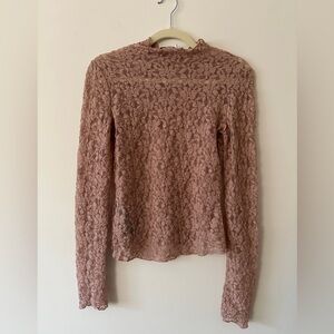 Mango Mauve Lace Long Sleeve Blouse